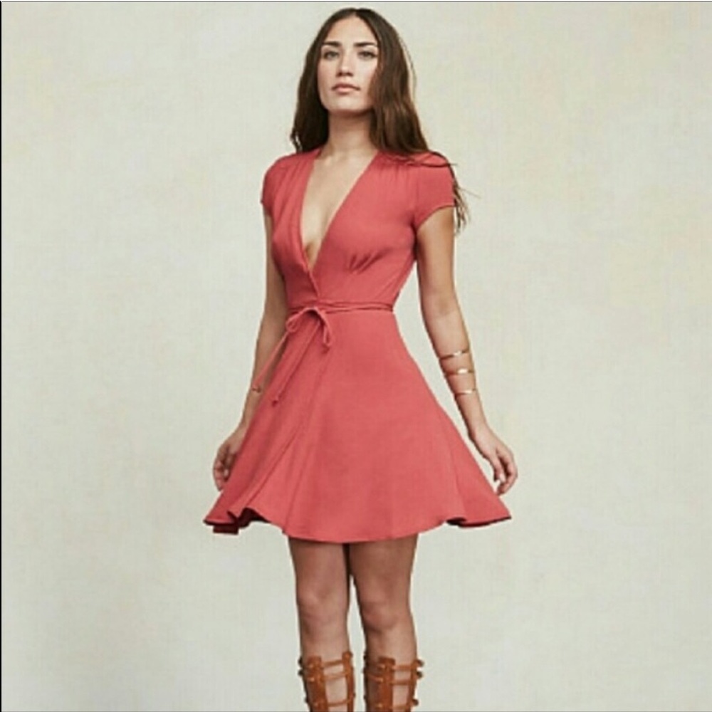 Reformation Wrap Dress - Pink Coral